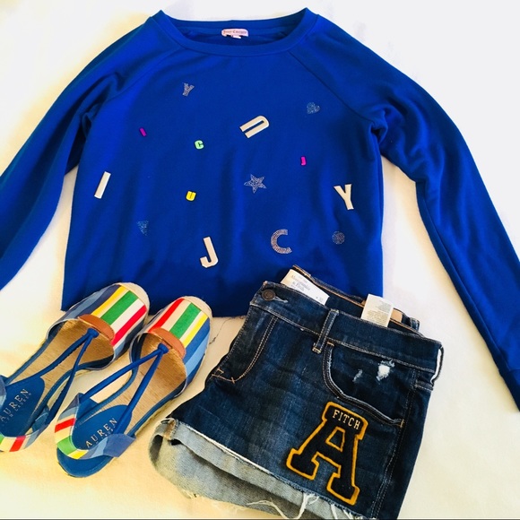Juicy Couture Tops - Juicy Couture Blue Alphabet Crop Waist Sweatshirt